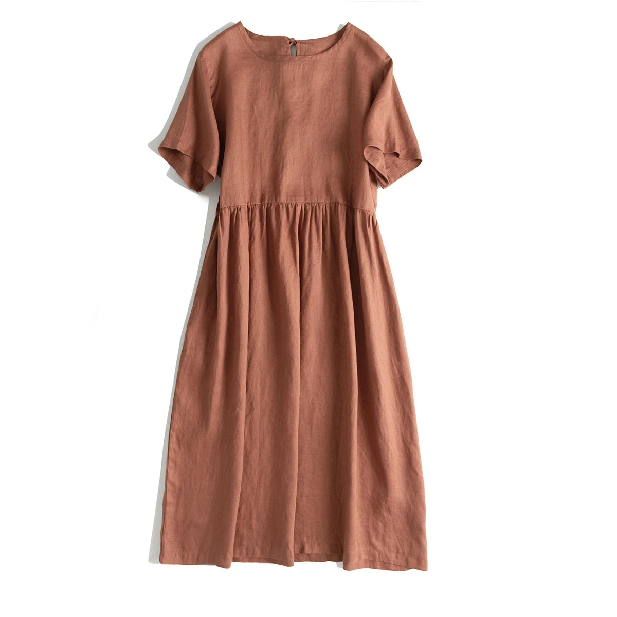 Summer Cotton Linen Women Dresses Vintage Short Sleeve Casual Loose Back Bandage Harajuku Party Club Dress With Pockets
