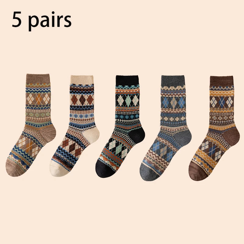 Men's Dress Socks, Cotton Crew Socks, Breathable and Sweat-Absorbing, Funky Colorful Pattern Crew Socks