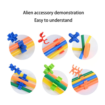 Children'S Versatile Colorful Straw Toys, Kindergarten Smart Sticks, Assembled Houses, Space Construction, Diy Building Blocks