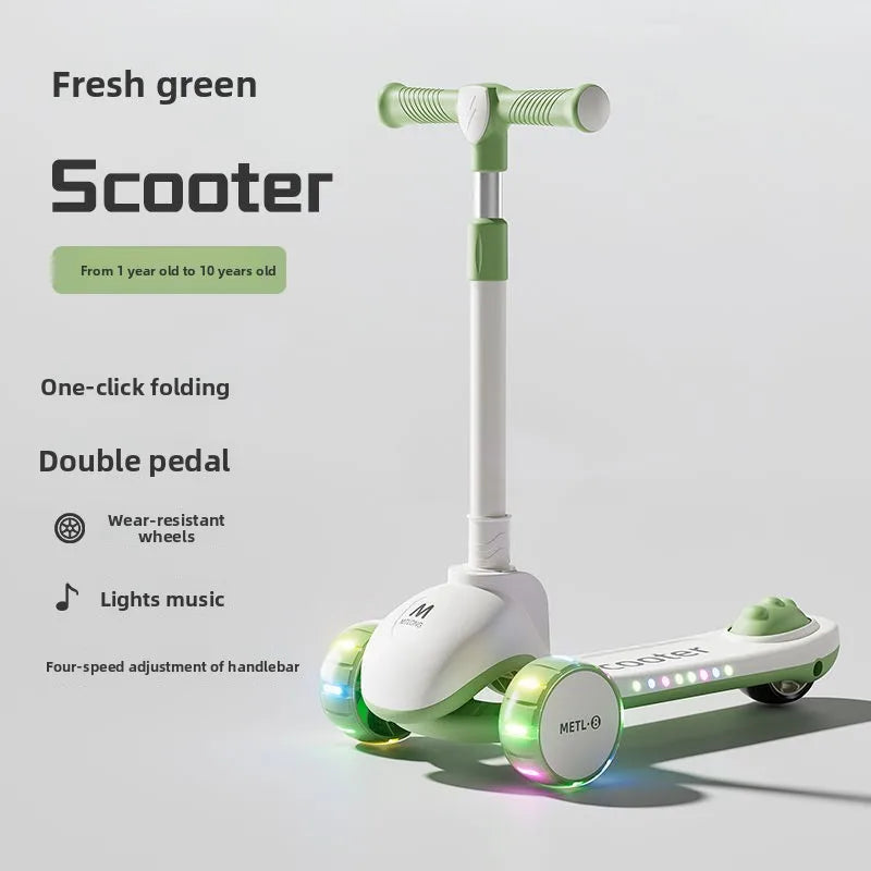 3-in-1 Kids Scooter with Seat, Foldable Toddler Kick Scooter for Boys Girls Ages 1-3-6-10, 3-Wheel Light-Up Ride-On Toy with