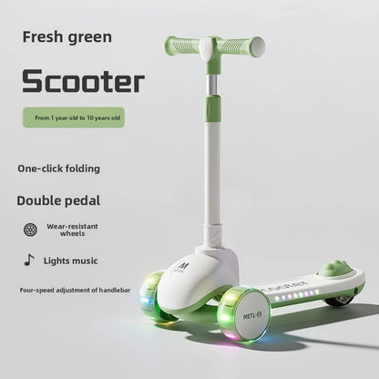 3-in-1 Kids Scooter with Seat, Foldable Toddler Kick Scooter for Boys Girls Ages 1-3-6-10, 3-Wheel Light-Up Ride-On Toy with