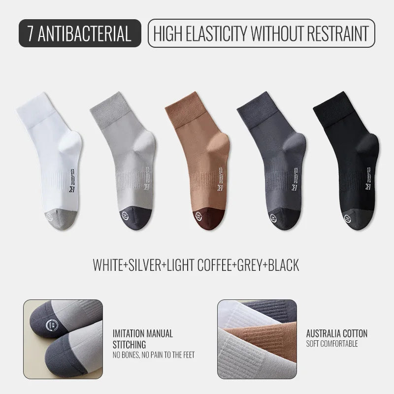 MiiOW Australian Cotton Socks Men Business Dress Black White Long Sock Antibacterial Anti Odor Crew Socks Breathable Sport Sock
