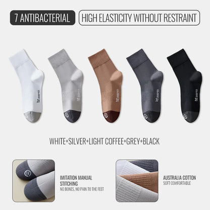 MiiOW Australian Cotton Socks Men Business Dress Black White Long Sock Antibacterial Anti Odor Crew Socks Breathable Sport Sock