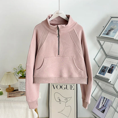 Thickened Fleece Stand Collar Sweatshirt Women's Autumn Winter Loose Casual Sport Yoga Clothes Half Zipper Long Sleeve T-Shirt