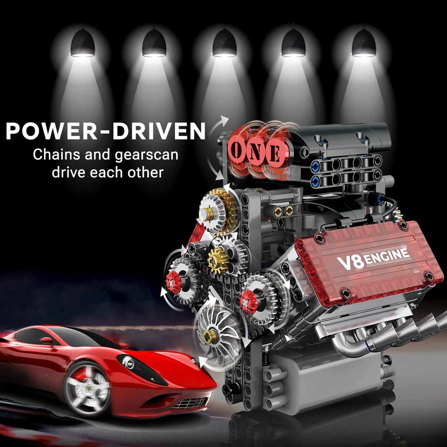 478PCS V8 Engine Building Block with L Motor Battery Case Box Car Model Technical Assembly Bricks Educational Toys Birthday Gift