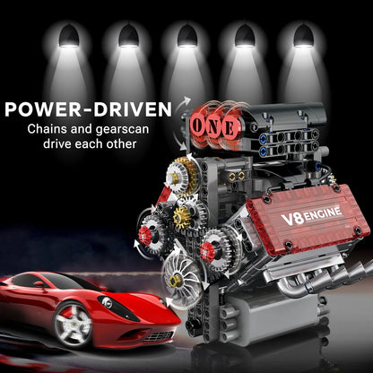 478PCS V8 Engine Building Block with L Motor Battery Case Box Car Model Technical Assembly Bricks Educational Toys Birthday Gift