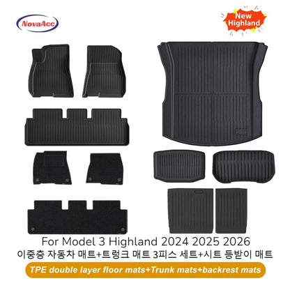 NovaAcc for Tesla Model Y Juniper 2025 2026 Model 3 Highland Floor Mats Trunk Mats Cargo Liners TPE All Weather Water Proof