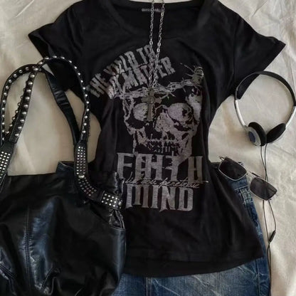 Bla Slim Fit Summer T-irt Korean Sle Commute Chic ort Sve Pure Cotton Printed Hot Girl Top for Young Women