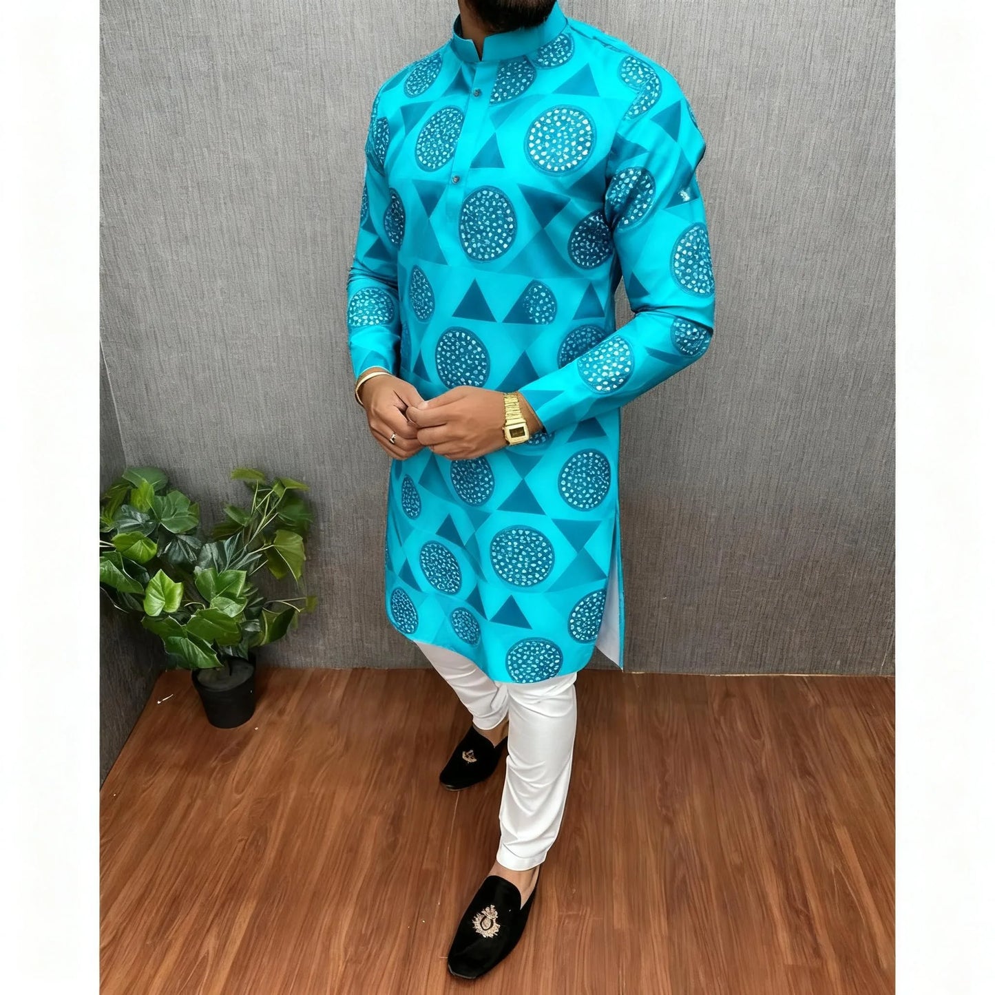 Kurta Vardha Regular Fit Mandarin Collar Long Suitable National Style Such Wedding Hari Raya Aidilfitri Muslim Herren Arabe