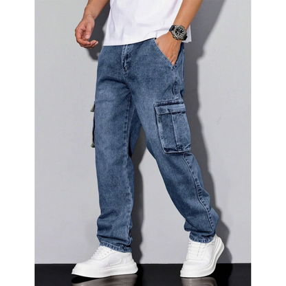 Men's Loose Fit Casual Jeans Workwear Multi-Pocket Straight Leg Pants Versatile Pocket Design for Comfortable Wear