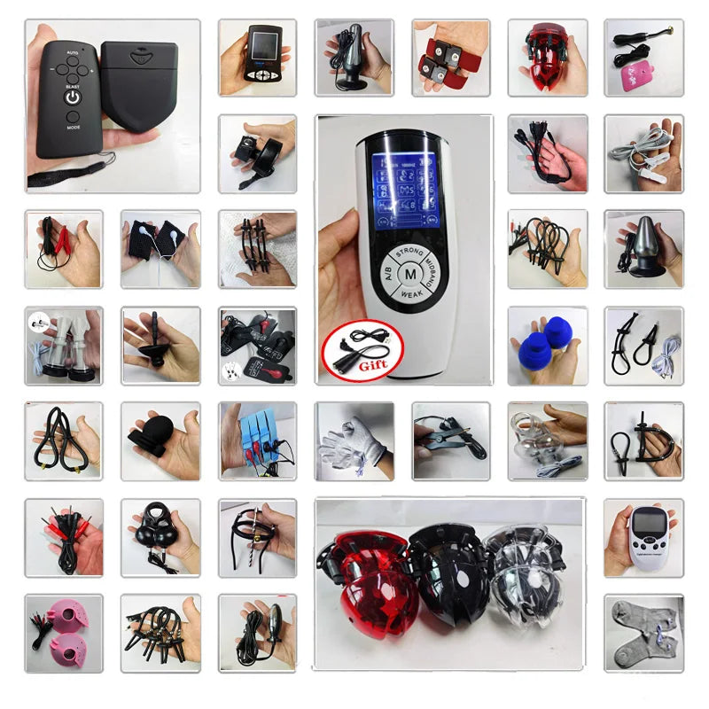 Electroshock Defensa E stim Host Electric Shock Penis Plug Cockring Chastity Cage Anal Plug Nipple Clamp E-stim Bdsm Toy for Sex