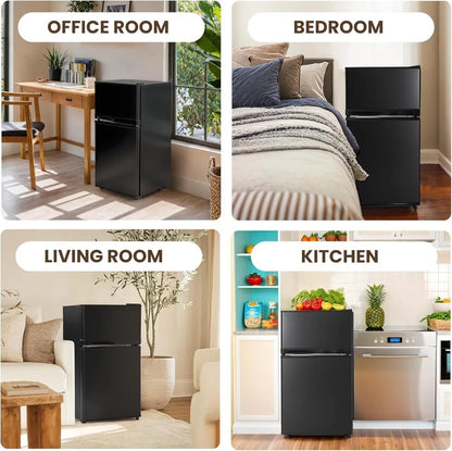 3.6 Cu.Ft Mini Fridge with Freezer, 2-Door Compact Refrigerator with Adjustable Thermostat, Quiet for Bedroom, Dorm & Office