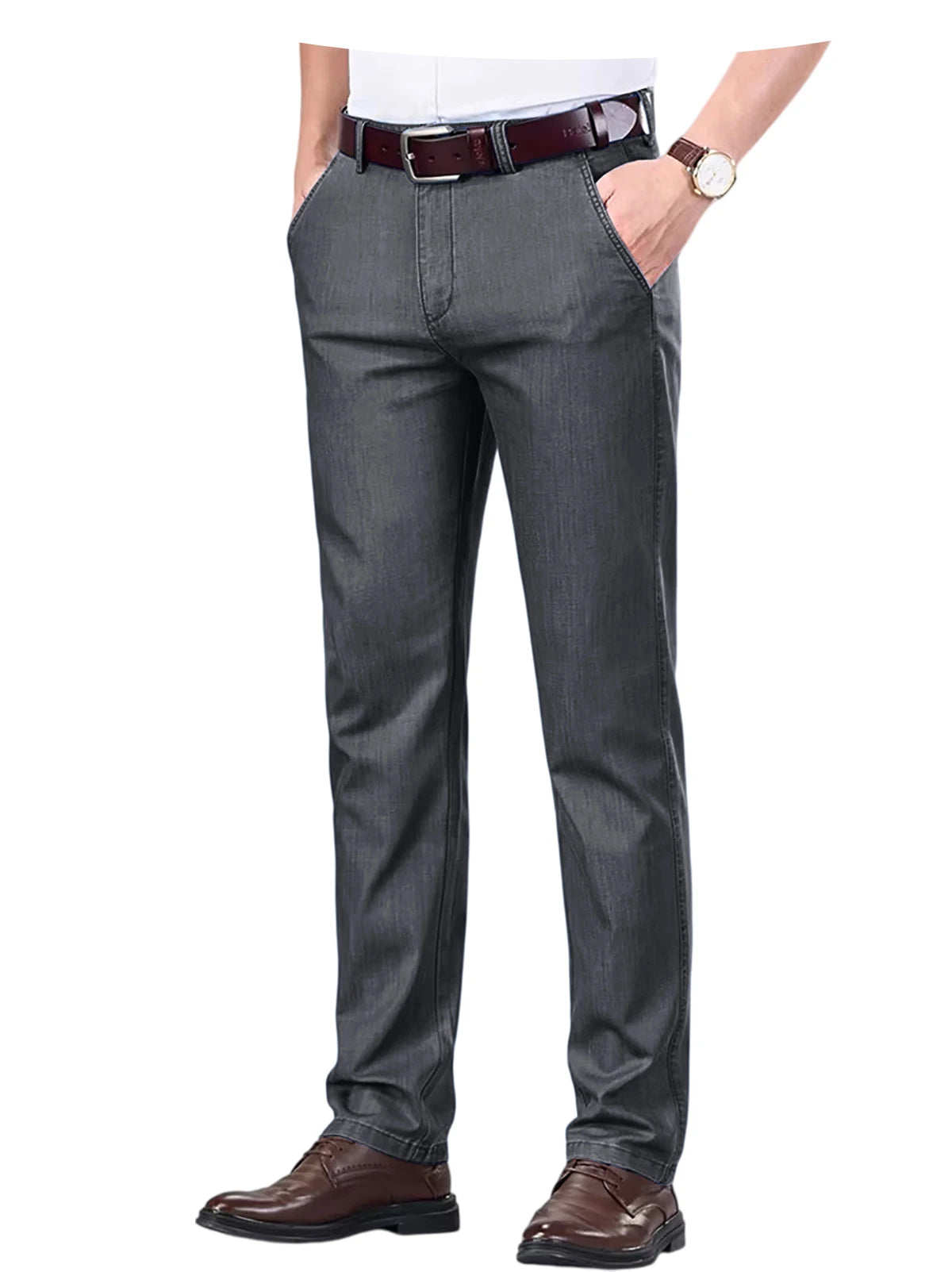 Men's Jeans Straight Leg Denim Pants High Waist Loose Fit Suit Trousers Business Office Formal Casual Men's Dress Pants Summer