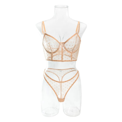 Ellolace Polka Dot Sensual Lingerie Transparent Lace Set Women 2 Piece Seamless Bilizna Set See Through Sexy Black Intimate