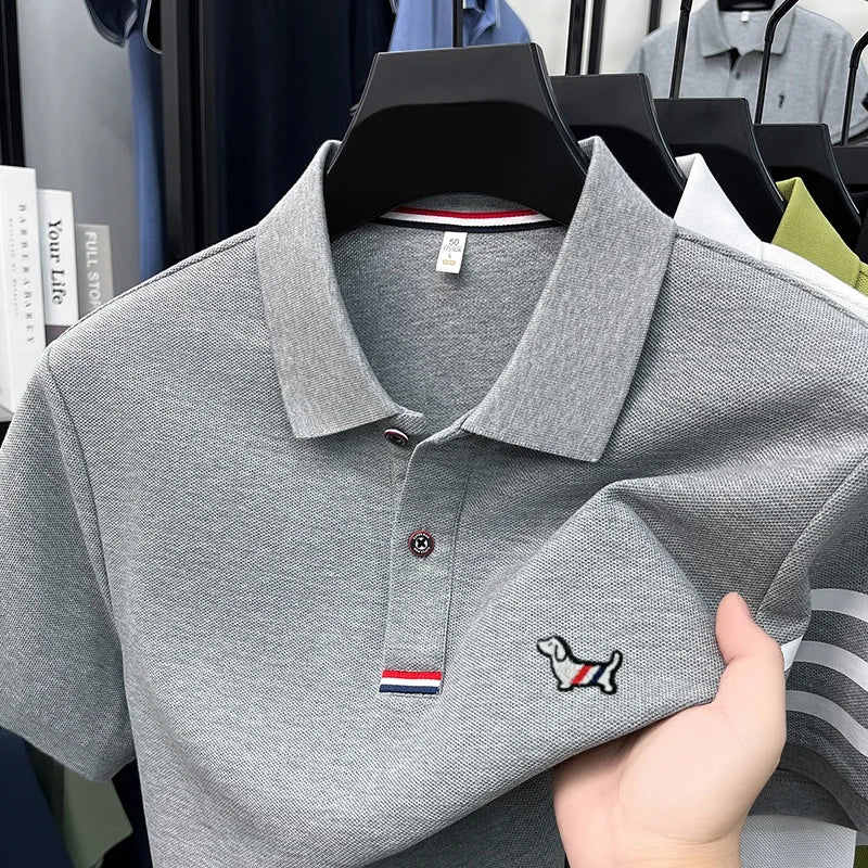 High end 100% cotton short sleeve polo shirt men luxury brand cute dog design Korean casual summer golf fashion striped T-shirt