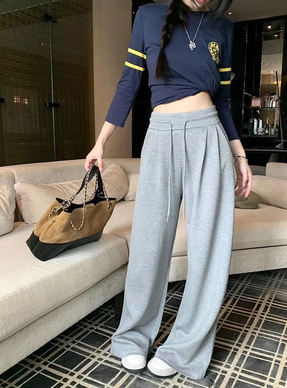 High Waist Wide Leg Sport Pants Women Loose Lazy Style Spring Autumn Casual Straight Long Trousers Comfortable High Waist