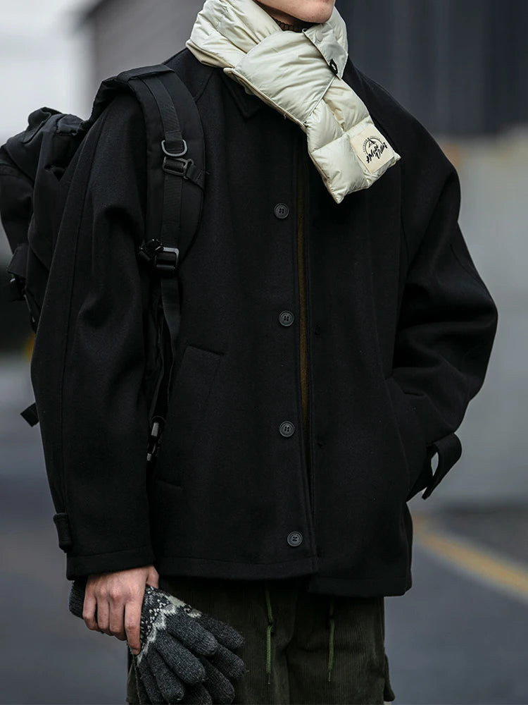American Retro Loose Men's Woolen Jacket Thickened Casual Short Cotton Coat for Autumn Winter Versatile Warm Flannel Coat
