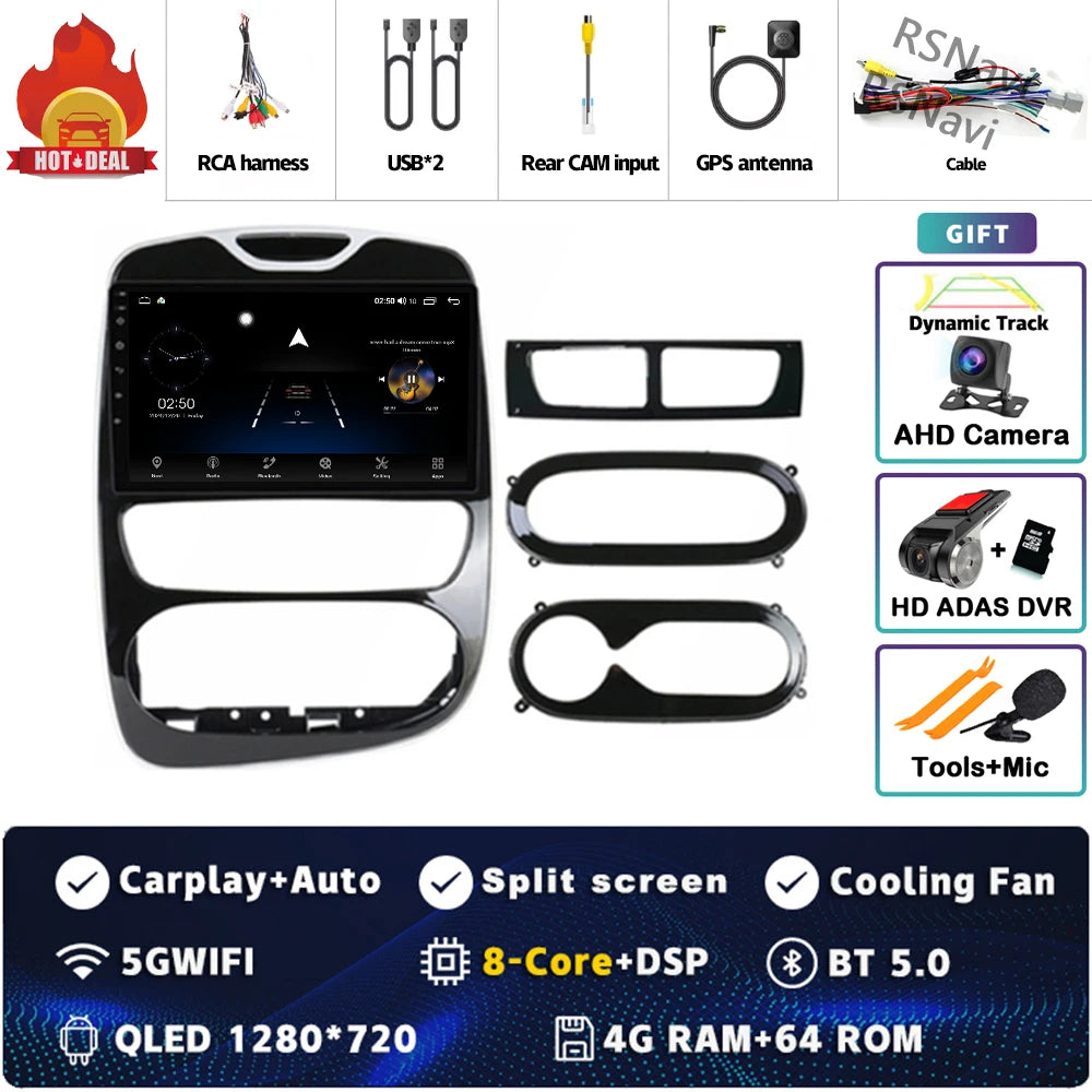 Android 15 Carplay Auto WIFI+4G For Renault Clio 3 4 2012 2013 2015 - 2018 Car Radio GPS Stereo Multimedia Player 2din Wireless