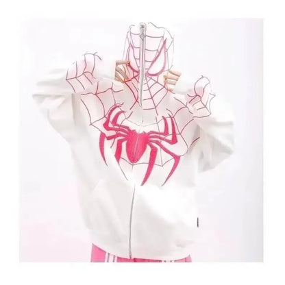 Hip Hop Men Hoodie Flocked Spider Hooded Coat Spring Autumn New Gothic Style Full Zip Up Hoodies Women y2k Sweatshirt