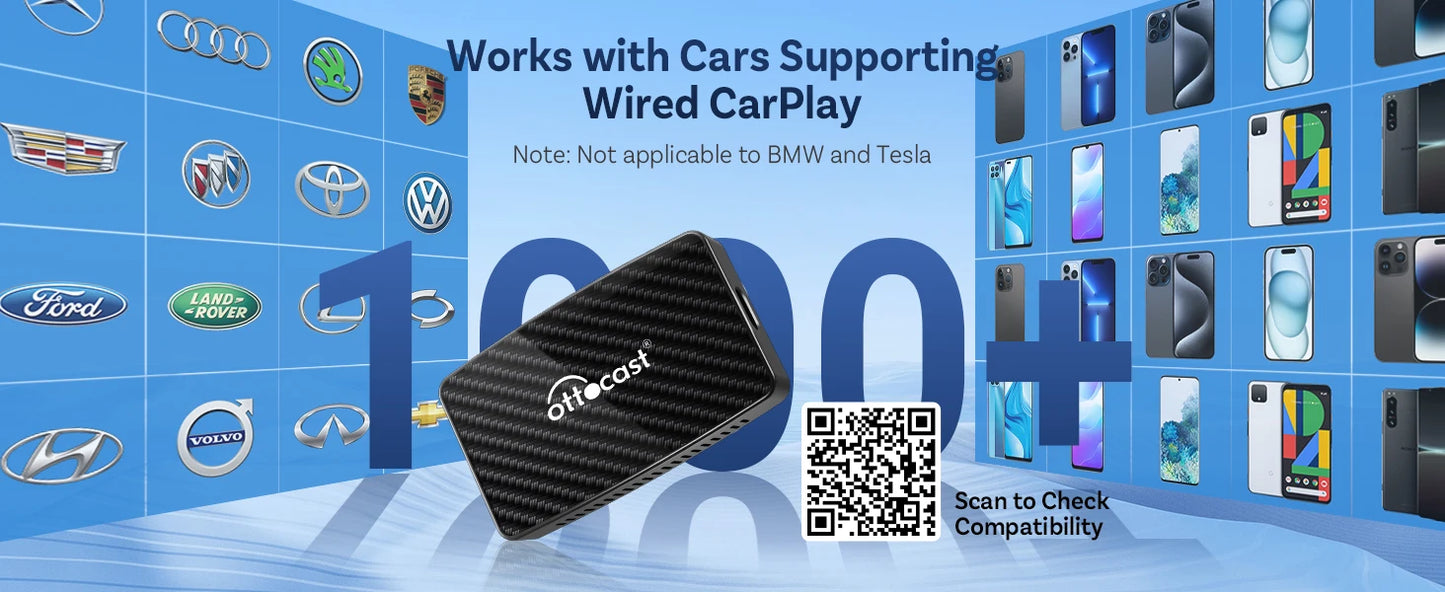 Ottocast Play2video Pro AI Box Wireless Carplay Android Auto Adapter Netflix Dongle Video Playback 1080p Screen Mirror for Cars