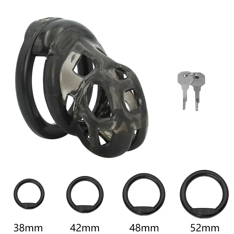 Soft Silicone Chastity Cage Device Anti-Cheating Penis Lock with 4 Size Cock Rings Penis Restraints for Men Discreet Sex Toys