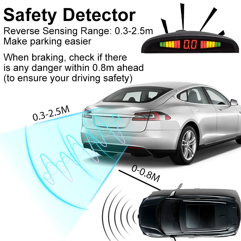 8 Parking Sensors Car Reverse Radar LED Display Buzzer Reverse Assist System Rear Detection Kit