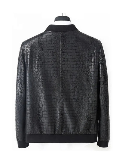 Mens Business Casual Genuine Leather Jacket Slim Fit Fashion Crocodile Pattern Spring Autumn Men Sheepskin Short Coat Size 5XL