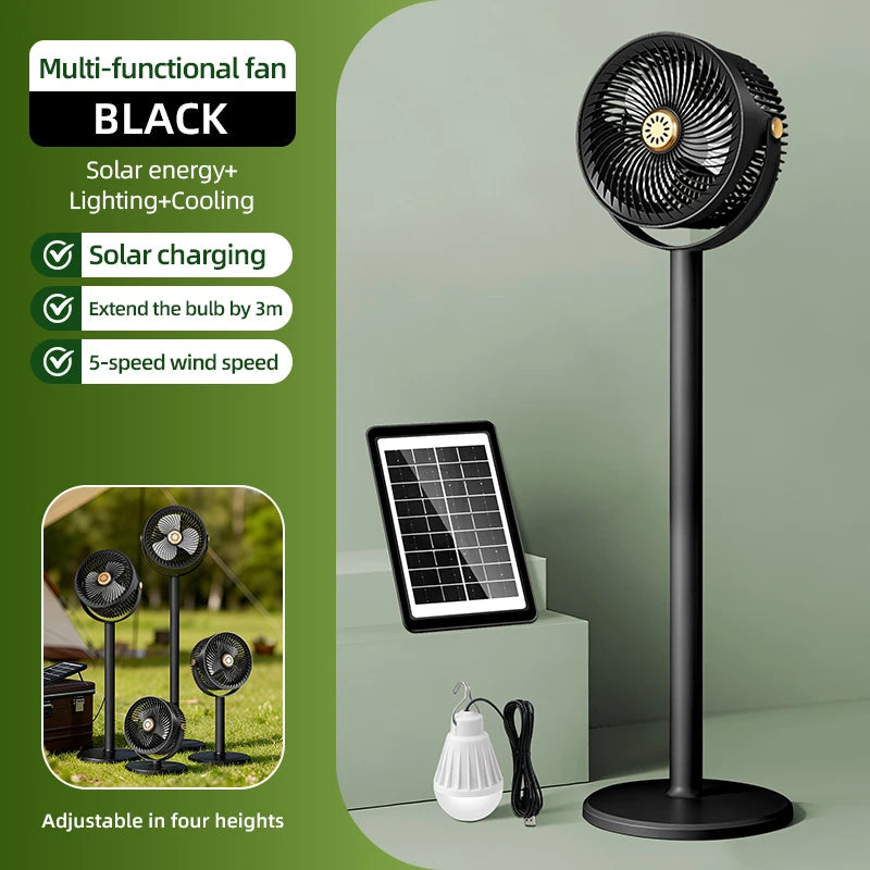 2026 New Upgrade Camping Solar Fan With 4000mAh Battery Powered Tent Camp Fan With Light 5 Speed Wind Adjustable Air Cooling Fan