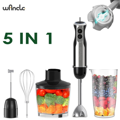 Wancle 5 in 1 Immersion Hand Blender 1000W Electric Mixer Portátil Elétrico for Kitchen Smoothies Egg Whisk Food Processor