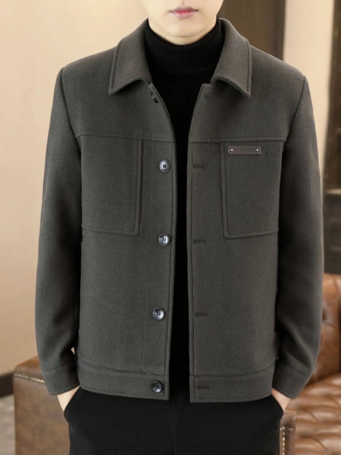 Woolen Men's Coat Autumn Winter New Style Korean Fashion Casual Lapel Versatile Warm Outerwear Handsome