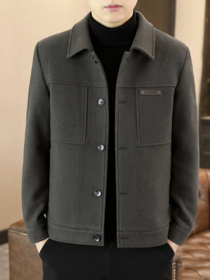 Woolen Men's Coat Autumn Winter New Style Korean Fashion Casual Lapel Versatile Warm Outerwear Handsome