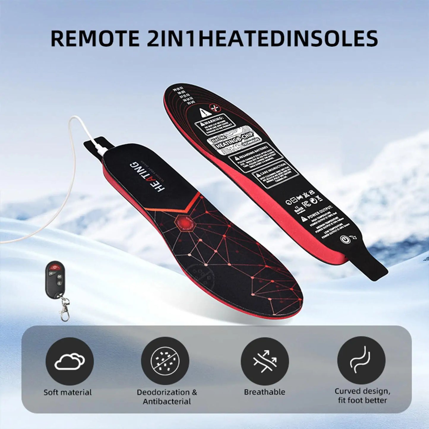Heated Boot Insoles Electric Thermal Warmer Insoles Long-Lasting Thermal Shoe Inserts for Winter Camping Hiking Outdoor