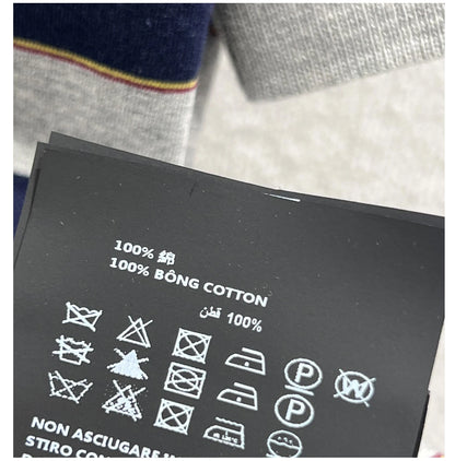 Sweet Cool Girl Spring New Style Miu Style Embroidered Letter Grey Blue Color Block Stripe  Short Sleeve Women's Top