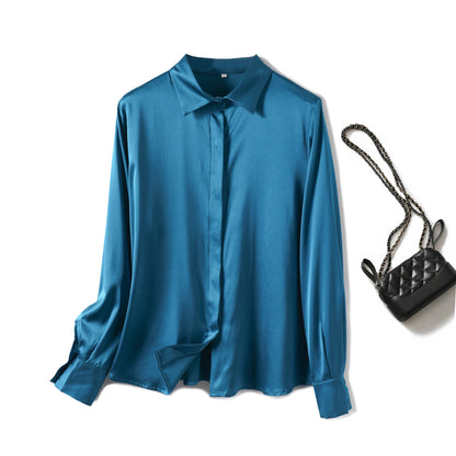 Luxury Satin silk shirt women's long sleeve 93% mulberry silk shirt commuter office lady style for Spring/Summer