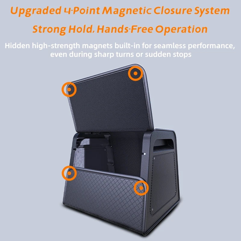 Car Trunk Organizer with 4-Point Magnetic Closure – PU Leather, Reinforced ABS Frame, Fits SUV, Sedan, and Home Use