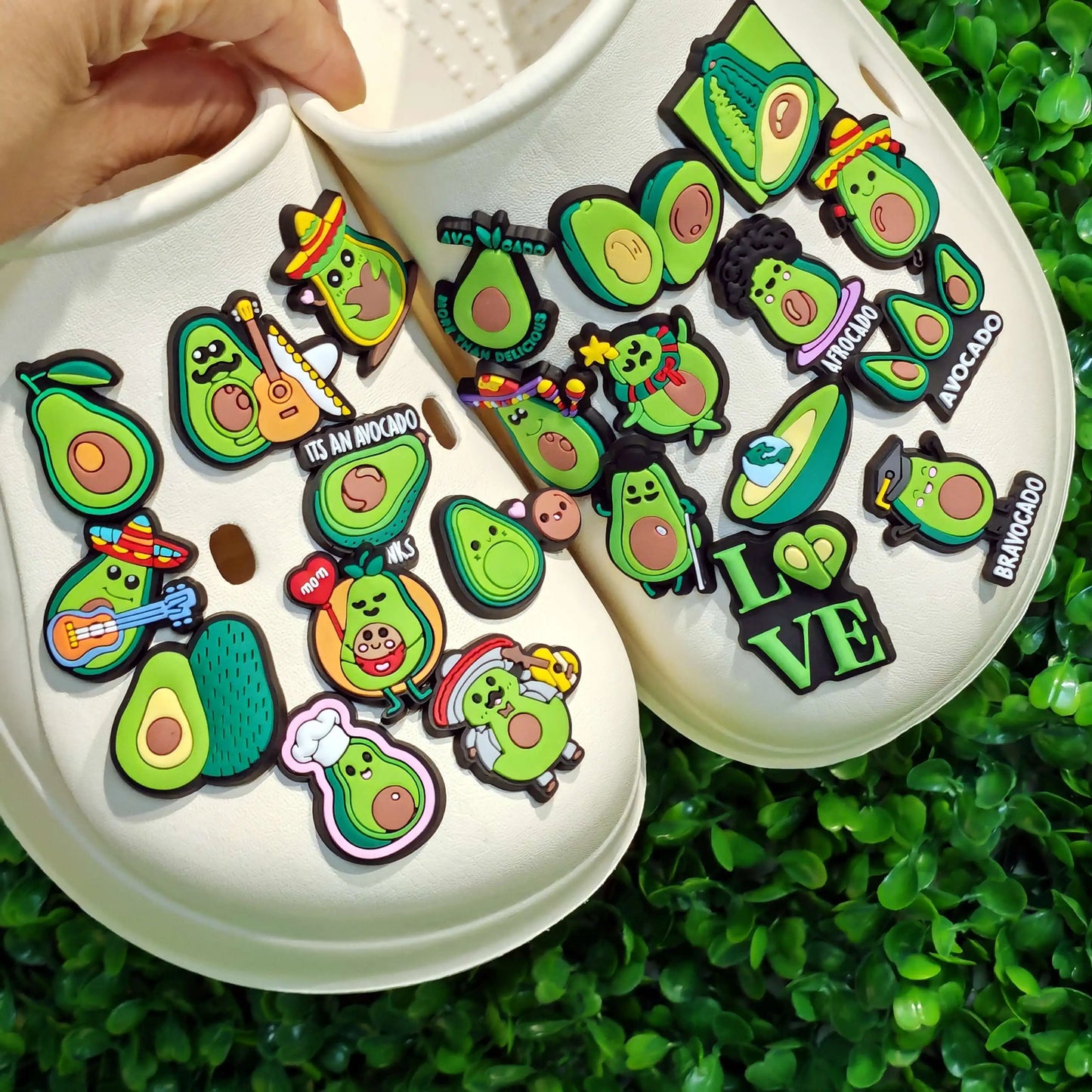New 1-100pcs Cartoon Fruit Avocado Mom Love Guitar PVC Shoe Charms Accessories Hole Slippers Decorations Kids Birthday Present
