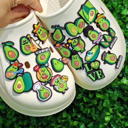 New 1-100pcs Cartoon Fruit Avocado Mom Love Guitar PVC Shoe Charms Accessories Hole Slippers Decorations Kids Birthday Present