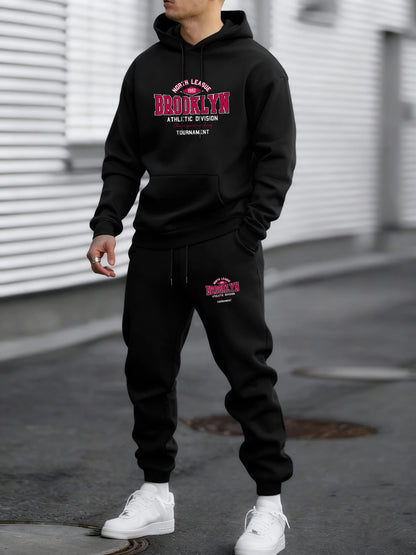 Usa North League Brooklyn Printed Pullover Men Fleece Fashion Suits Simple All-Match Pants Unisex Casual Vintage Clothing