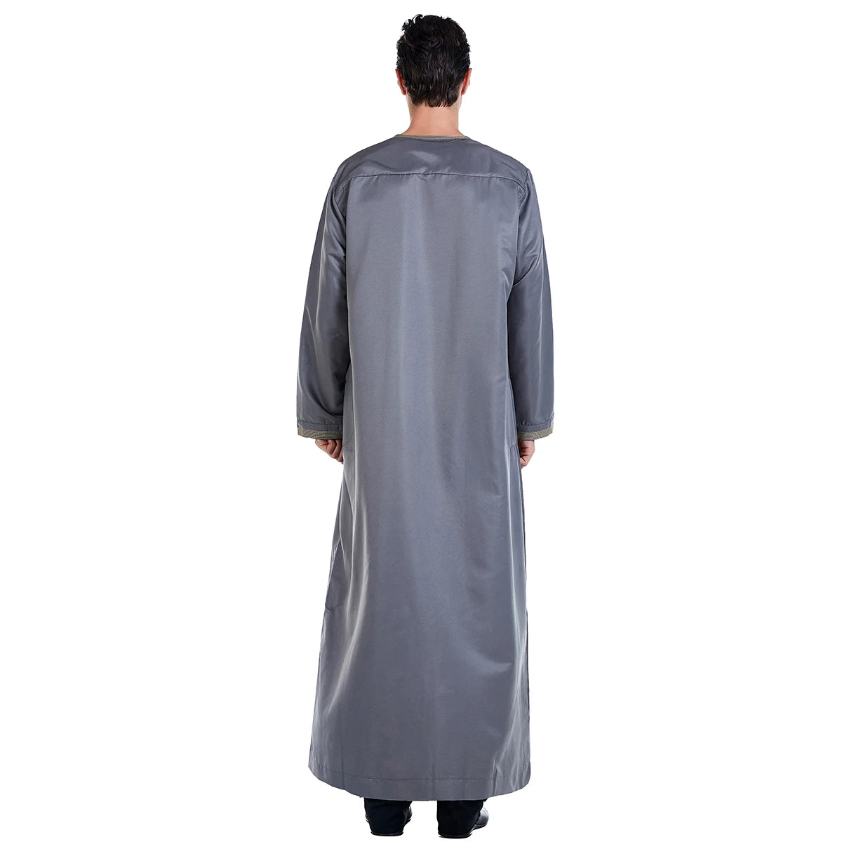 TH816 Men's Muslim Middle Eastern Men Long Sleeves Patchwork Round Collar Button Robe Ramadan Eid Jubba Thobe