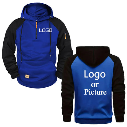 Custom printed hoodie, color-blocked casual stylish warm hooded sweatshirt, unisex personalized street style hoodie.