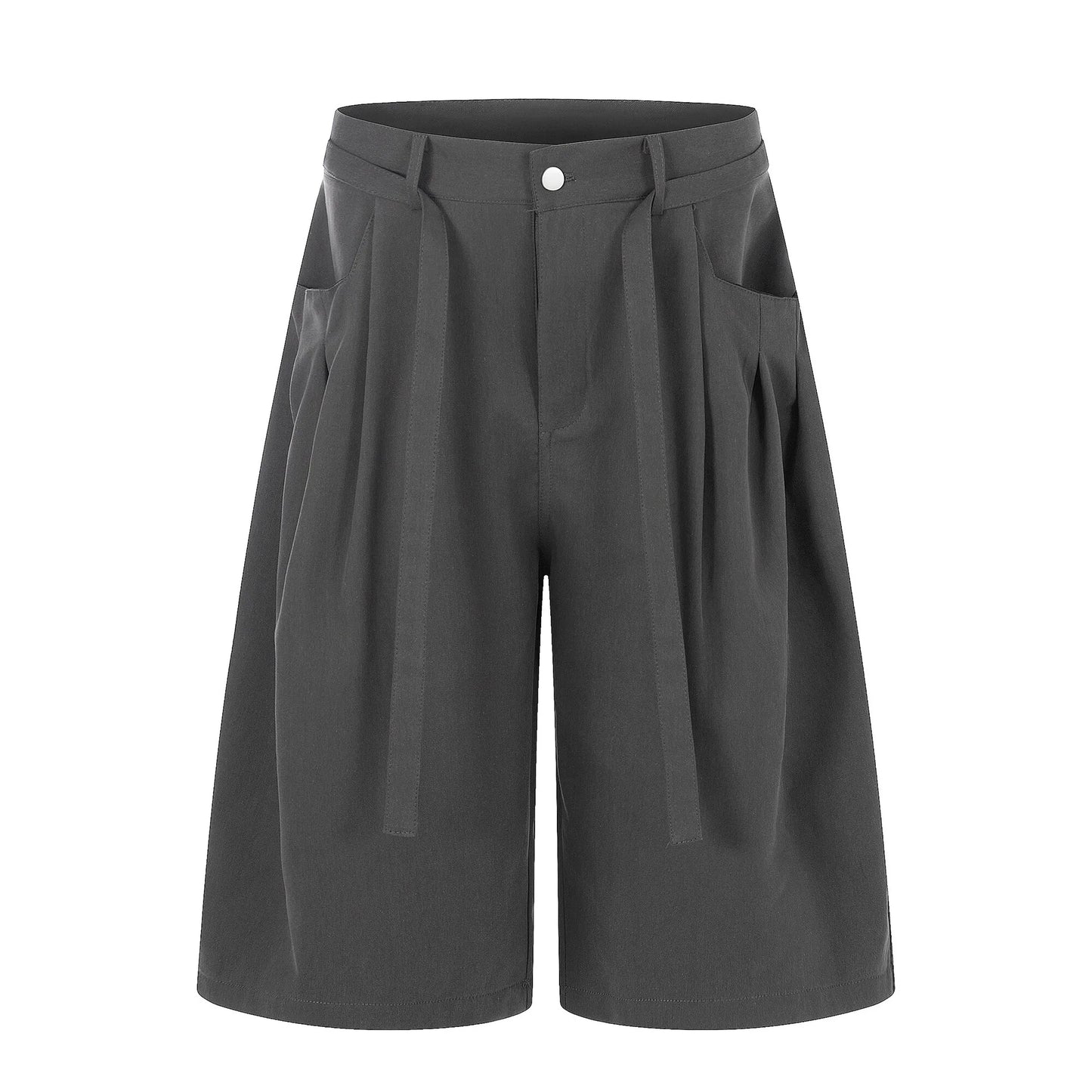 Mauroicardi Spring Summer Loose Soft Baggy Black Scimitar Wide Leg Shorts for Men High Waist Sashes Knee Length Pants Clothes