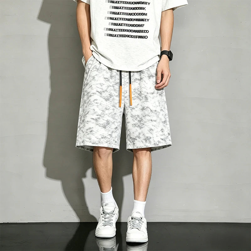 Black Camouflage Printed Sports Shorts Men Summer Outdoor Ice Silk Running Breathable Beach Shorts Elastic Waistband Short Pants