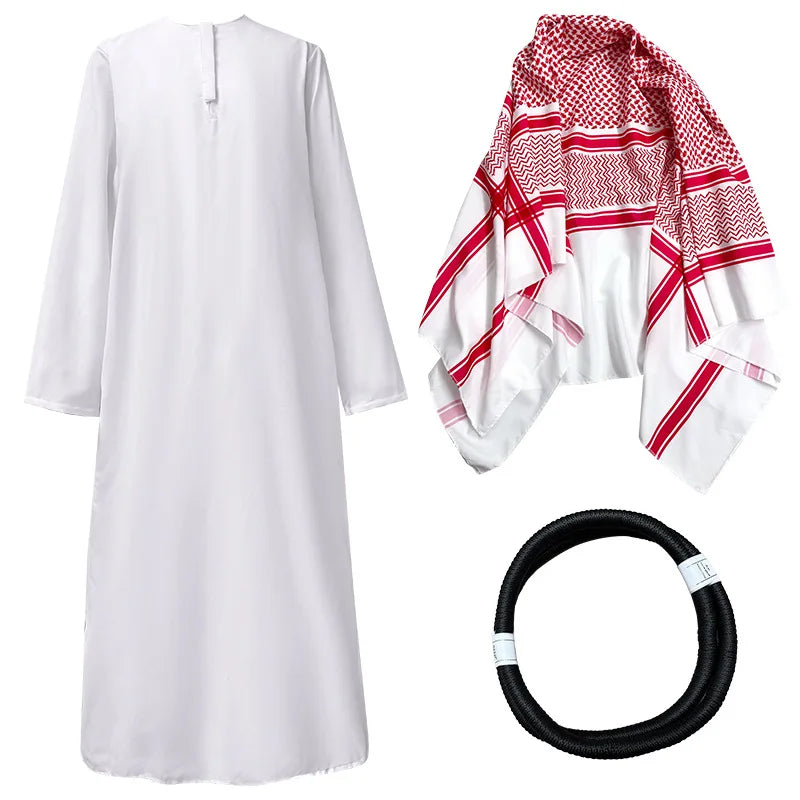 Arabic Traditional Costume for Men Dubai Sheikh Robe Set Middle Eastern Outfit