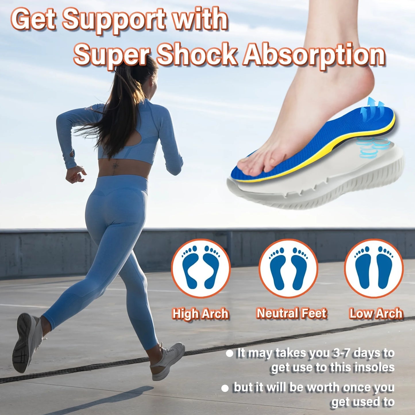 240lbs Heavy Duty Arch Support Insoles Sports Shock Absorption Elastic Wear Resistant Orthopedic Flatfoot Insoles Pain Relief