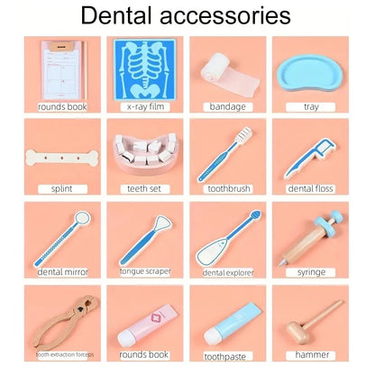 Children's Wooden Doctor's Kit, Pretend Game for Playful Children, Fun Role Playing Game for Boys and Girls' Medical Bags