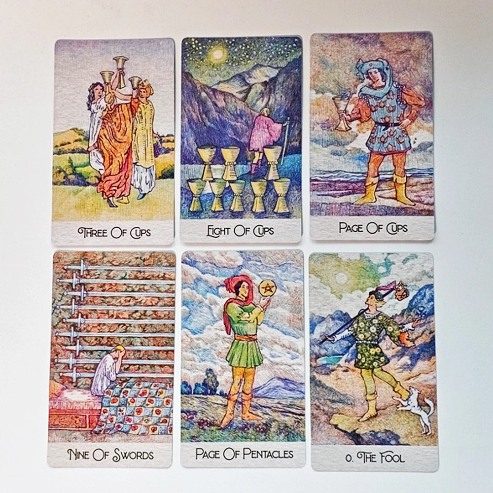 Rediscovered Classic Tarot Deck 78 Pcs Tarot Cards Drawn with Ball Pens Printed on 350GSM Double-embossed Cardstock 12*7cm