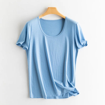 Summer Short Sleeve T-Shirt Women Tee Shirts Real Silk Linen Cotton T Shirt Women's Casual Tees V-neck Woman Tshirt Solid Tops