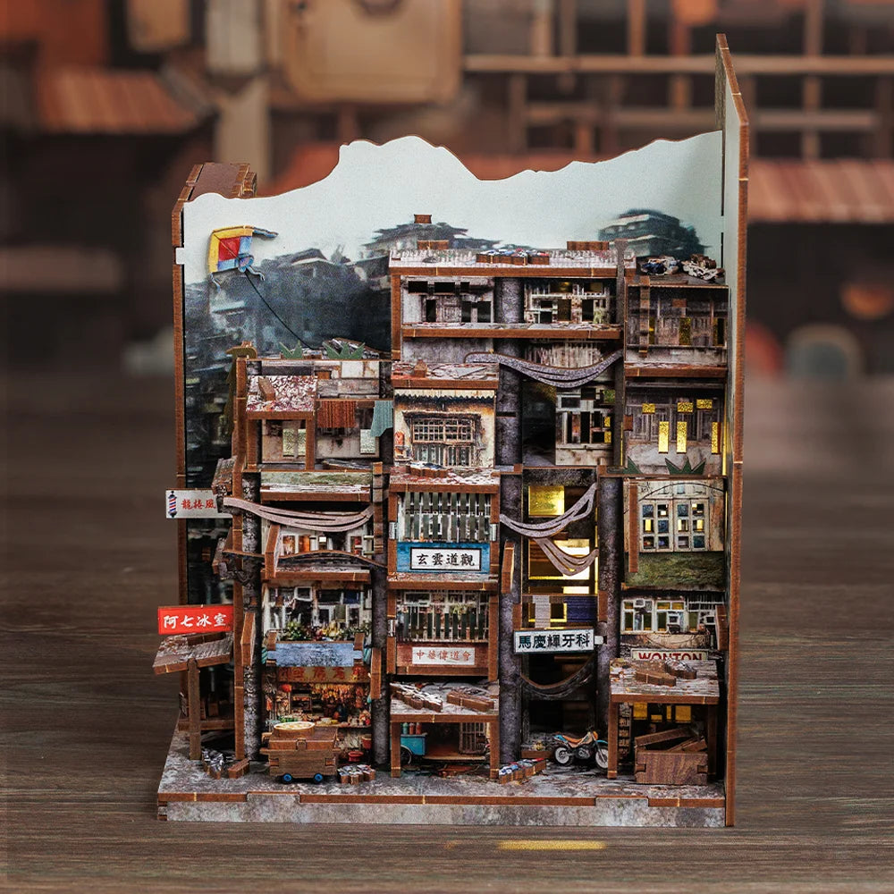 CUTEBEE 3D Bookends DIY Dollhouse With LED Light 3D Puzzle Model Building Wooden Bookshelf Bookend Toy Adults Birthday Gifts