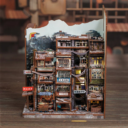 CUTEBEE 3D Bookends DIY Dollhouse With LED Light 3D Puzzle Model Building Wooden Bookshelf Bookend Toy Adults Birthday Gifts