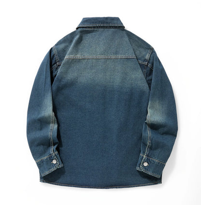 Men's Casual Denim Shirt Jacket Classic Button Up Workwear Style Jean Coat for Spring Fall